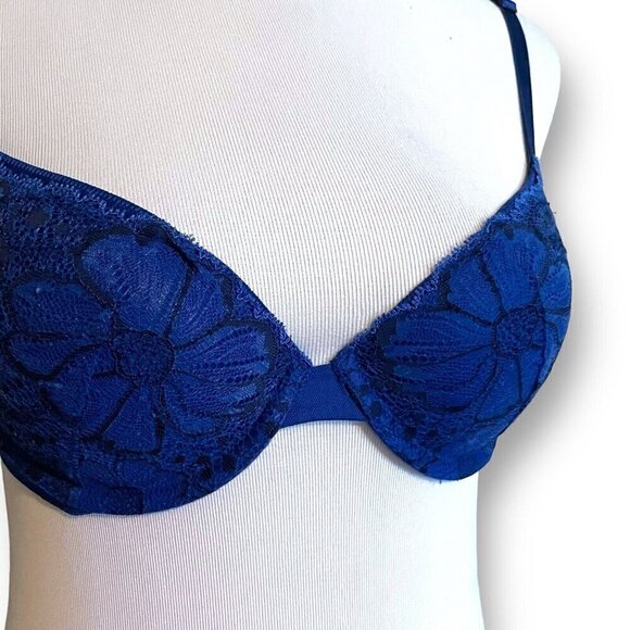 Victorias Secret 34B Demi Bra Blue Floral Lace Back Lightly Lined Underwire - Picture 4 of 7